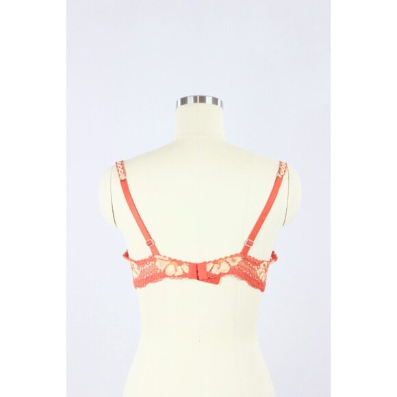 LEJABY Red Orange Yellow Floral Lace Seashell Charm Demi Bra, Size 34C - Picture 12 of 13